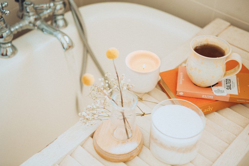 bath with candle and tea